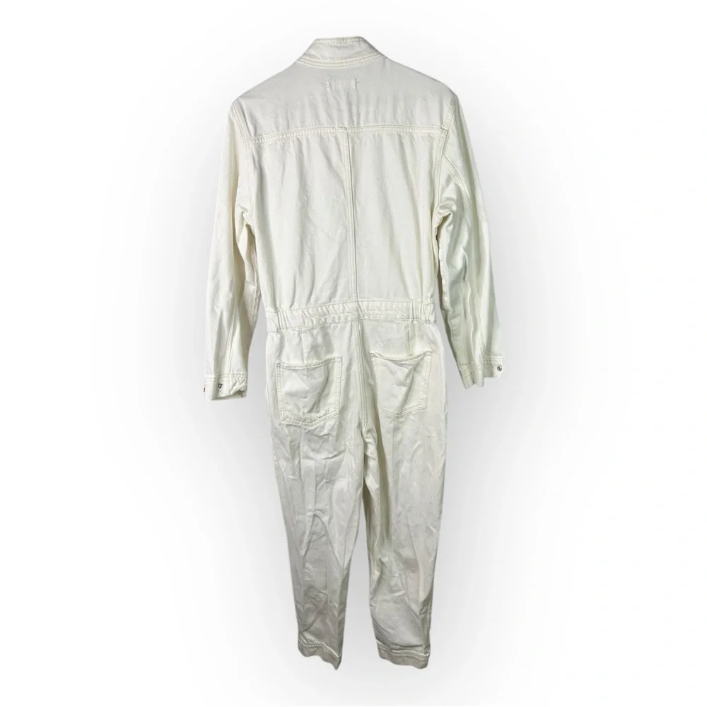 Mango size Large Long Sleeve Off White Utility Denim Jumpsuit Boilersuit - Picture 5 of 12